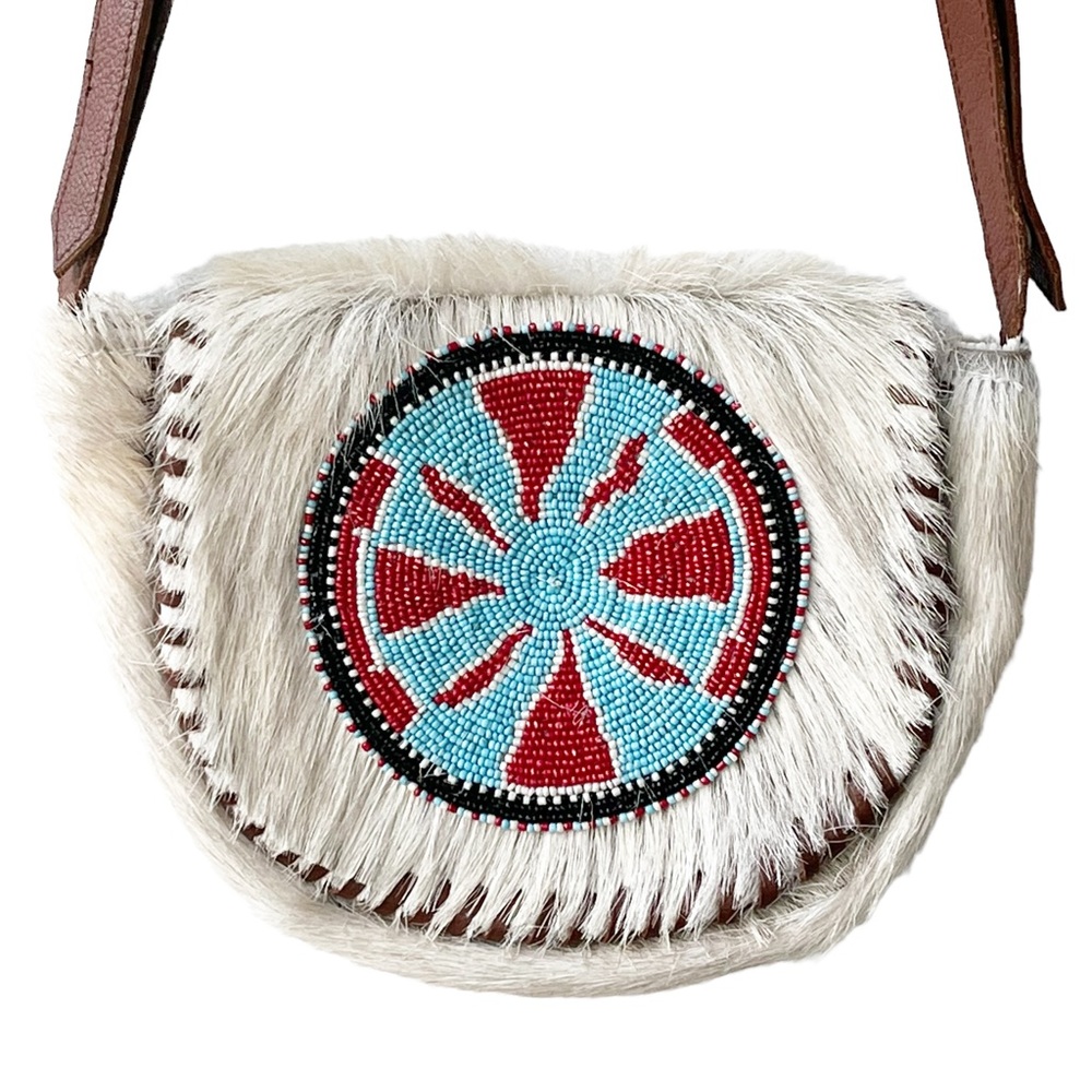 Authentic Pony Hair Beaded Bag. 100 Leather. Gem